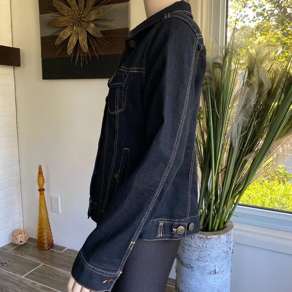 Liverpool Jean Jacket Stretch Dark Wash Sz L - Picture 2 of 13